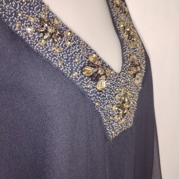 TERI JON NAVY SILK SPECIAL OCCASION DRESS NWT - Picture 11 of 12